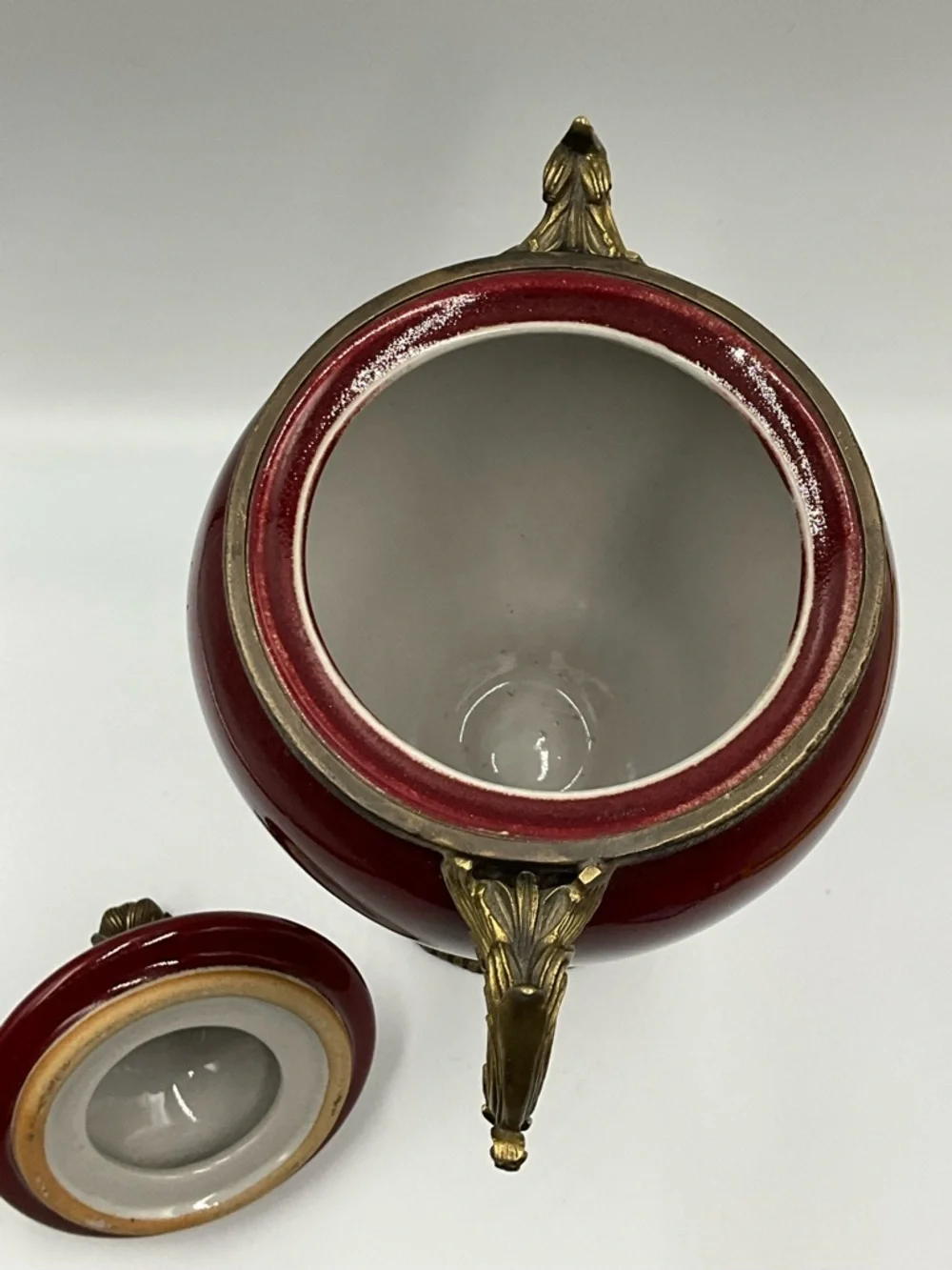 Urn Vintage Ornate Red Ceramic Urn with Brass Accents Rare